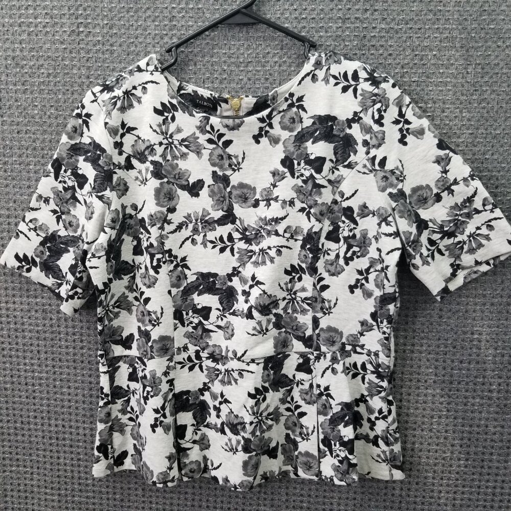 Talbots Floral Blouse  Black Gray Women's Large